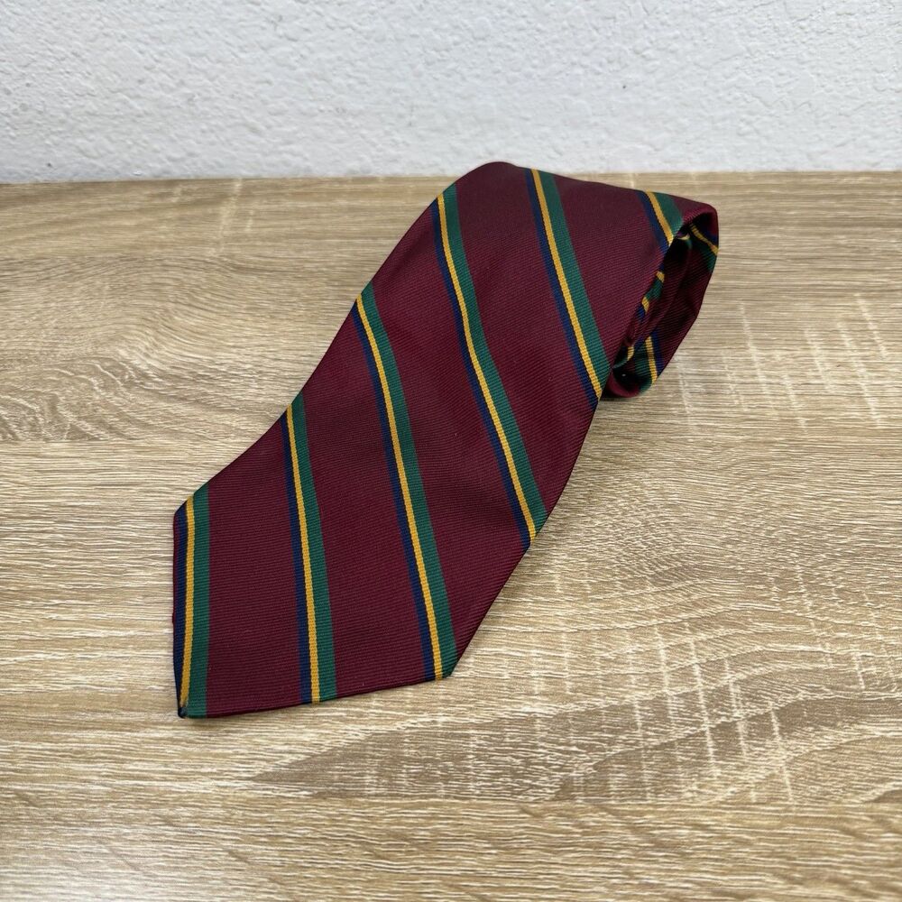 Polo Ralph Lauren Dark Red Repp Stripe Silk Tie Handmade USA Made 57" L | 4" W - Picture 4 of 16